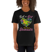Dinosaur Shirt - Dino T-Shirt - T-Rex, Tyrannosaurus T-Shirt - Gifts for Dinosaur Lovers, Outdoorsmen - A Girl Who Loves Dinosaurs T-Shirt - Black