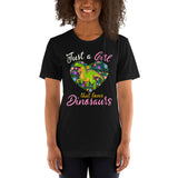 Dinosaur Shirt - Dino T-Shirt - T-Rex, Tyrannosaurus T-Shirt - Gifts for Dinosaur Lovers, Outdoorsmen - A Girl Who Loves Dinosaurs T-Shirt - Black