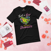 Dinosaur Shirt - Dino T-Shirt - T-Rex, Tyrannosaurus T-Shirt - Gifts for Dinosaur Lovers, Outdoorsmen - A Girl Who Loves Dinosaurs T-Shirt - Black