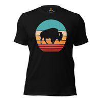 Bison 80s Retro Aesthetic T-Shirt - American Buffalo, The Fluffy Cows Shirt - Yellowstone National Park Tee - Gift for Bison Lovers - Black