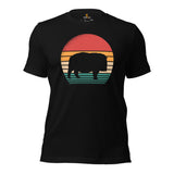 Hippo 80s Retro Sunset Aesthetic T-Shirt - Pygmy Hippopotamus, River Horse, Semi-Aquatic Mammal Shirt - Gift for Hippo & Animal Lovers - Black