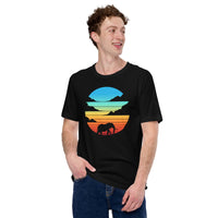 Elephant Retro Sunset Aesthetic T-Shirt - Mammoth, Mastodon, Elephas Vaporwave Tee - Gift for Elephant & Animal Lovers - Zoology Shirt - Black