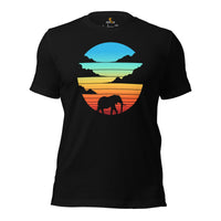 Elephant Retro Sunset Aesthetic T-Shirt - Mammoth, Mastodon, Elephas Vaporwave Tee - Gift for Elephant & Animal Lovers - Zoology Shirt - Black