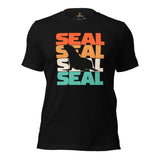 Seal 80s Retro Aesthetic T-Shirt - Seal Lover Shirt - Ideal Gift for Aquatic Animals & Marine Mammal Lovers - Marine Biology Shirt - Black