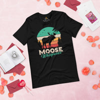 Hunting T-Shirt - Gift for Hunter, Bow Hunter, Archer & Animal Lover - Moose Lover Shirt - Moose Whisperer Retro Aesthetic Shirt - Black