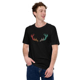 Buck & Deer Hunting T-Shirt - Gift for Hunter, Bow Hunter & Archer - Buck Hunting Season Tee - Shed Antlers Retro Aesthetic Shirt - Black