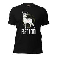 Buck & Deer Hunting T-Shirt - Gift for Hunter, Bow Hunter, Archer & Caribou Animals Lover - Hunting Season Tee - Deer Fast Food Shirt - Black