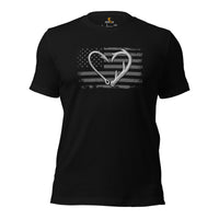 Deer T-Shirt - Buck Shirt - Gifts for Hunters, Outdoorsmen, Fishermen - 4th of July T-Shirt - American Flag Shirt - Antler And Hook T-Shirt - Black