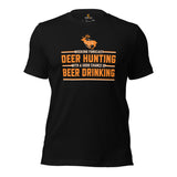 Hunting T-Shirt - Gift for Hunter, Bow Hunter & Beer Lover - Weekend Forecast Deer Hunting With A Good Chance of Beer Drinking Shirt - Black