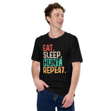 Hunting T-Shirt - Ideal Gift for Hunter, Bow Hunter & Archer - Hunting Season Shirt - Eat Sleep Hunt Repeat Retro Aesthetic Shirt - Black
