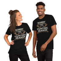 Hunting T-Shirt - Gifts for Hunters, Bow Hunters & Archers - Duck & Deer Hunting Season Tee - Sorry I Can't It's Hunting Season Shirt - Black, Unisex