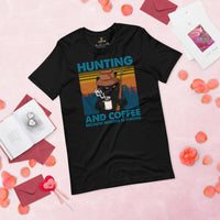 Hunting T-Shirt - Gifts for Hunters, Bow Hunters & Coffee Lovers - Grumpy Cat Merch - Hunting And Coffee Because Murder Is Wrong Shirt - Black