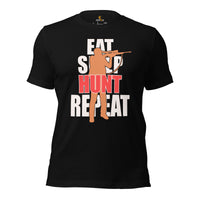 Hunting T-Shirt - Ideal Gift for Hunter, Bow Hunter, Archer - Duck, Buck & Deer Hunting Season Shirt - Eat Sleep Hunt Repeat Shirt - Black