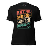 Hunting T-Shirt - Ideal Gift for Hunter, Bow Hunter, Archer - Duck, Buck & Deer Hunting Season Shirt - Eat Sleep Shoot Repeat Shirt - Black