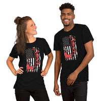 Bow Hunting T-Shirt - Gifts for Bow Hunters & Archers - Buck Antlers Hunting Season Merch - Hunting Deer & Bow & US Flag Themed Shirt - Black, Unisex