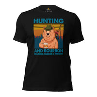 Bow Hunting T-Shirt - Gifts for Hunters, Archers & Wine Lovers - Smokey Bear Merch - Hunting And Bourbon Because Murder Is Wrong Shirt - Black