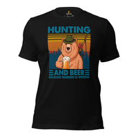 Bow Hunting T-Shirt - Gifts for Hunters, Archers & Beer Lovers - Smokey The Bear Merch - Hunting And Beer Because Murder Is Wrong Shirt - Black