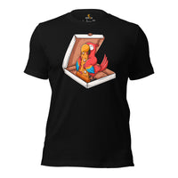 Camping Tee Shirt - Pizza Shirt - Presents, Gift Ideas for Bird & Nature Lovers, Birdwatchers, Birders - Parrot Yummy A Pizza T-Shirt - Black