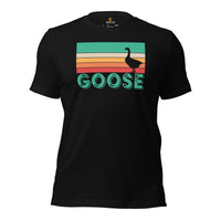 Upland Hunting Shirt - Presents, Gift Ideas for Bird Lovers, Hunters, Birdwatchers, Birders - Silly Goose & Duck Shirt - Retro Goose Tee - Black