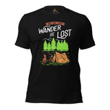 Hiking Retro Mountain Themed T-Shirt - Gift for Outdoorsy Camper & Hiker, Nature Lover, Wanderlust - Not All Who Wander Are Lost Shirt - Black