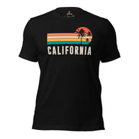 California Palm Tree Retro Aesthetic T-Shirt - Patriotic Hiking Shirt - Gift for Outdoorsy Camper & Hiker, Nature Lover, Wanderlust - Black