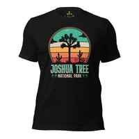 Joshua Tree Retro Sunset Aesthetic T-Shirt - National Park Hiking Shirt - Gift for Outdoorsy Camper & Hiker, Nature Lover, Wanderlust - Black