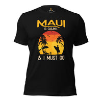 Maui, Lahaina Beach Retro Sunset T-shirt - Hawaii Vacation Shirt - Summer Vibes Tee - Gift for Surfer, Outdoorsy Camper, Nature Lover - Black