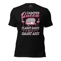 Glamper RV Campervan Shirt - Motorhome Road Trip, Overlanding, Boondocks Shirt - Camper Queen Classy Sassy & A Bit Smart Assy Shirt - Black