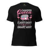 Glamper RV Campervan Shirt - Motorhome Road Trip, Overlanding, Boondocks Shirt - Camper Queen Classy Sassy & A Bit Smart Assy Shirt - Black