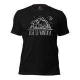 RV Campervan Motorhome Celestial Shirt - Camping, Glamping Vacation Shirt - Life Is Vantasy T-Shirt - Family Overlanding, Nomadic Tee - Black