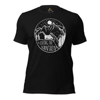 RV Campervan Motorhome Boho Shirt - Camping, Overlanding, Family Road Trip, Caravan Shirt - Nomadic Tee - Living The Vantasy T-Shirt - Black