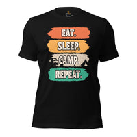 RV Campervan Motorhome Shirt - Family Road Trip, Overlanding, Boondocks Nomadic Tee - Eat Sleep Camp Repeat Shirt - Gift for Camper - Black