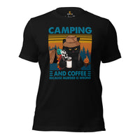 Grumpy Cat Camping & Coffee Because Murder Is Wrong Shirt - Campfire, Bonfire Crew Shirt - Glamping Tee - Gift for Cat & Nature Lover - Black