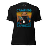 Grumpy Cat Camping & Coffee Because Murder Is Wrong Shirt - Campfire, Bonfire Crew Shirt - Glamping Tee - Gift for Cat & Nature Lover - Black