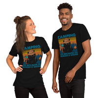 Grumpy Cat Camping Because Murder Is Wrong Shirt - Campfire, Bonfire Crew Shirt - Glamping Excursion Tee - Gift for Nature & Cat Lover - Black, Unisex