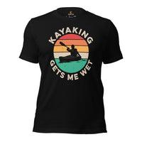 Kayaking Gets Me Wet Granola Retro Aesthetic T-Shirt - Embrace The Lake & Yak Life - Adventure Awaits Tee - Gift for Avid Paddlers - Black