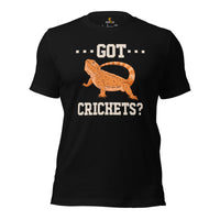 Bearded Dragon T-Shirt - Got Crickets Shirt - Lizard, Pogona Barbata, Reptiles Cottagecore Shirt - Ideal Gift for Beardie Owners - Black
