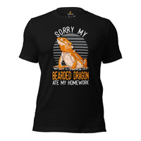 Camping Shirt - Bearded Dragon T-Shirt - Gifts for Outdoorsmen, Nature & Animal Lovers - Reptile Shirt - My Beardie Ate My Homework T-Shirt - Black