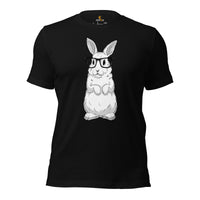 Adorable Hipster Rabbit & Hare T-Shirt - Easter Buck Bunny Tee - Ideal Gift for Rabbit Dad/Mom & Whisperer, Animal Lovers & Pet Owners - Black