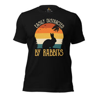 Rabbit & Hare T-Shirt - Easter Buck Bunny Tee - The Bunny Whisperer Retro Aesthetic Shirt - Ideal Gift for Rabbit Dad/Mom, Pet Owners - Black