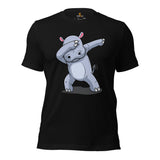 Dabbing Hippopotamus T-Shirt - Pygmy Hippo, River Horse, Semi-Aquatic Mammal Shirt - Gift for Hippo & Wild Animal Lovers - Safari Shirt - Black