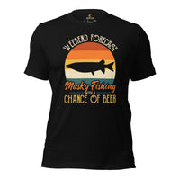 Fishing & PFG T-Shirt - Ideal Gift for Fisherman & Beer Lovers - Weekend Forecast Musky Fishing With A Chance Of Beer Shirt - Black