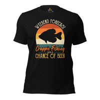 Fishing & PFG T-Shirt - Gift for Fisherman & Beer Lovers - Weekend Forecast Crapie Fishing With A Chance Of Beer Retro Aesthetic Shirt - Black