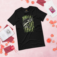 Fishing & PFG T-Shirt - Gift for Fisherman - Performance Fishing Gear - Master Baiter Shirt - Walleye Fishing US Flag Themed Shirt - Black
