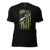 Fishing & PFG T-Shirt - Gift for Fisherman - Performance Fishing Gear - Master Baiter Shirt - Walleye Fishing US Flag Themed Shirt - Black