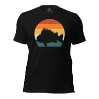 Fishing & PFG T-Shirt - Gift for Fisherman - Bass Masters & Pros Shirt - Bass Fish Evergreen Forest Themed Retro Aesthetic Shirt - Black