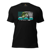 Fishing & PFG T-Shirt - Gift for Fisherman - Bass Masters & Pros Shirt - Flying Fishing Shirt - Reel Cool Dad US Flag Themed Shirt - Black