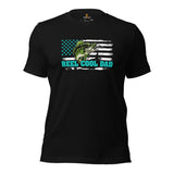 Fishing & PFG T-Shirt - Gift for Fisherman - Bass Masters & Pros Shirt - Flying Fishing Shirt - Reel Cool Dad US Flag Themed Shirt - Black