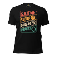 Fly-Fishing & PFG T-Shirt - Gift for Fisherman - Bass Masters & Pros Shirt - Eat Sleep Fish Repeat Emoji Retro Aesthetic Shirt - Black
