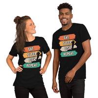 Fly-Fishing & PFG T-Shirt - Gift for Fisherman - Bass Masters & Pros Shirt - Eat Sleep Fish Repeat 80s Retro Aesthetic Shirt - Black, Unisex